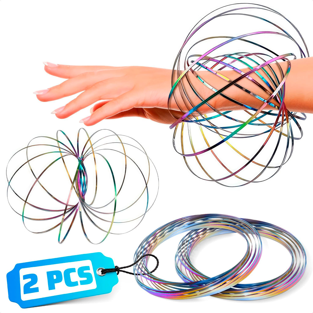 2 Pcs Flow Ring Spinner Ring Arm Toy - Geometric Sensory Spring Toy Sensory Rings Fidget Bracelet Magic Flow Bracelet Fidget Flow Bracelet - Arm Fidget Spinner Kinetic Toys Flow Rings Fidget Toy